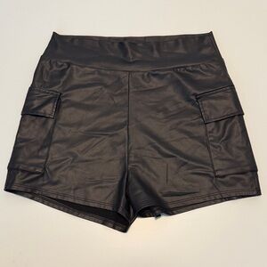 Fashion Nova Black Faux Leather Cargo Shorts